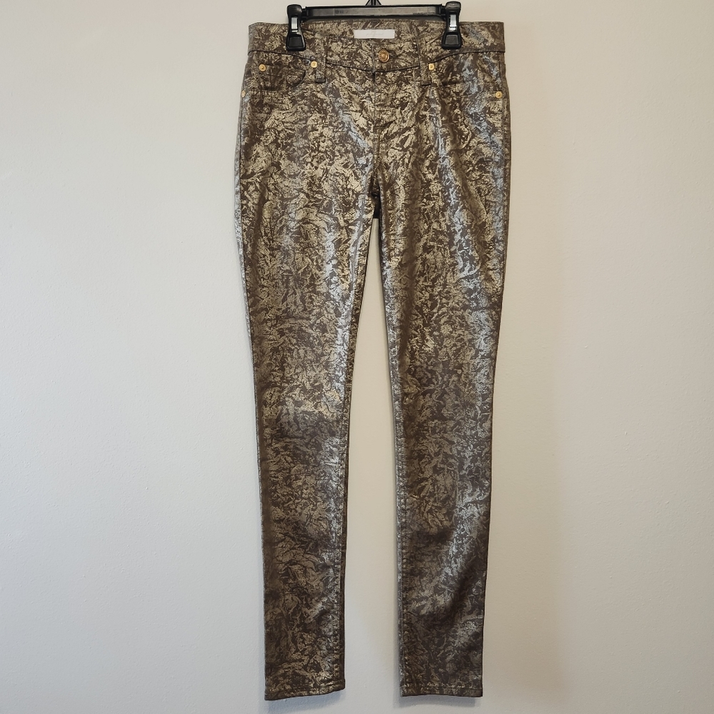 7FAM Metallic Abstract Skinny Pants